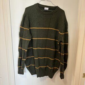COLUMBIA Cotton Wool Blend Sweater Size XXL Striped Green Winter Outdoor Camping